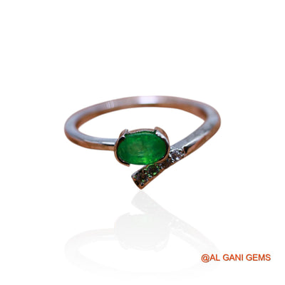 Natural Emerald Zircon Sterling Silver Solitaire Bezel May Birth Ring SR-26