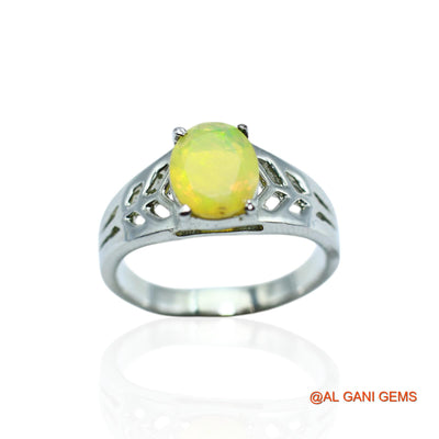 925 Sterling Silver Ethiopian Fire Opal Stone Statement Boho Solitaire Bezel Ring SR-2