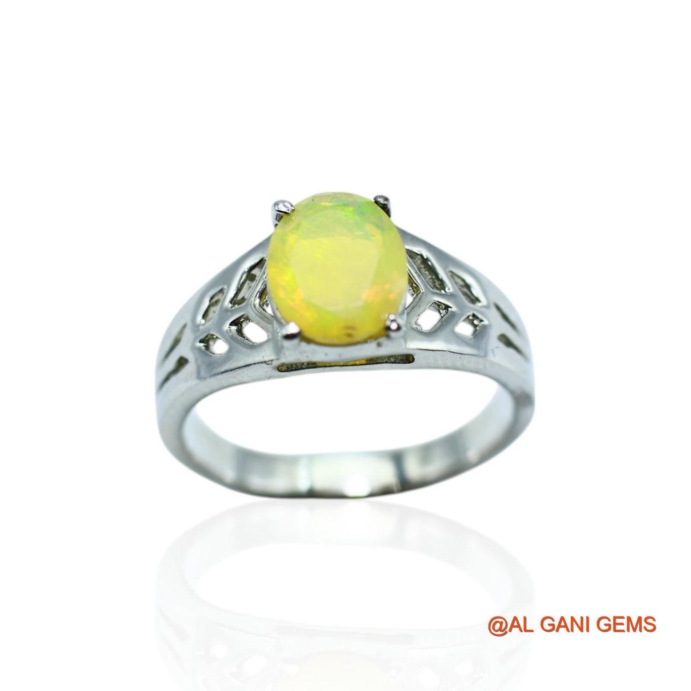 925 Sterling Silver Ethiopian Fire Opal Stone Statement Boho Solitaire Bezel Ring SR-2