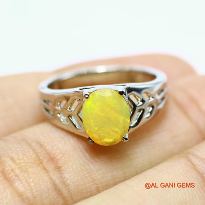 925 Sterling Silver Ethiopian Fire Opal Stone Statement Boho Solitaire Bezel Ring SR-2