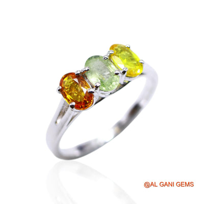 Sterling Silver Multi Sapphire Stone Bezel Solitaire Daughter Handmade Ring SR-30