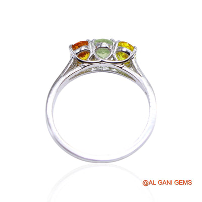 Sterling Silver Multi Sapphire Stone Bezel Solitaire Daughter Handmade Ring SR-30