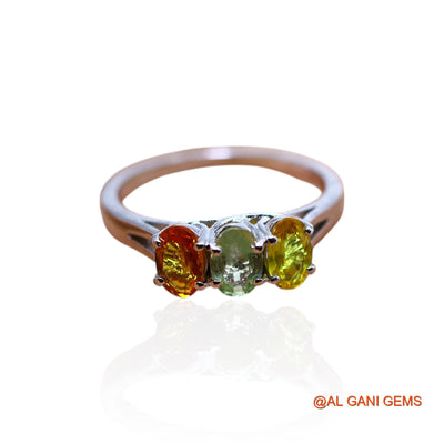 Sterling Silver Multi Sapphire Stone Bezel Solitaire Daughter Handmade Ring SR-30