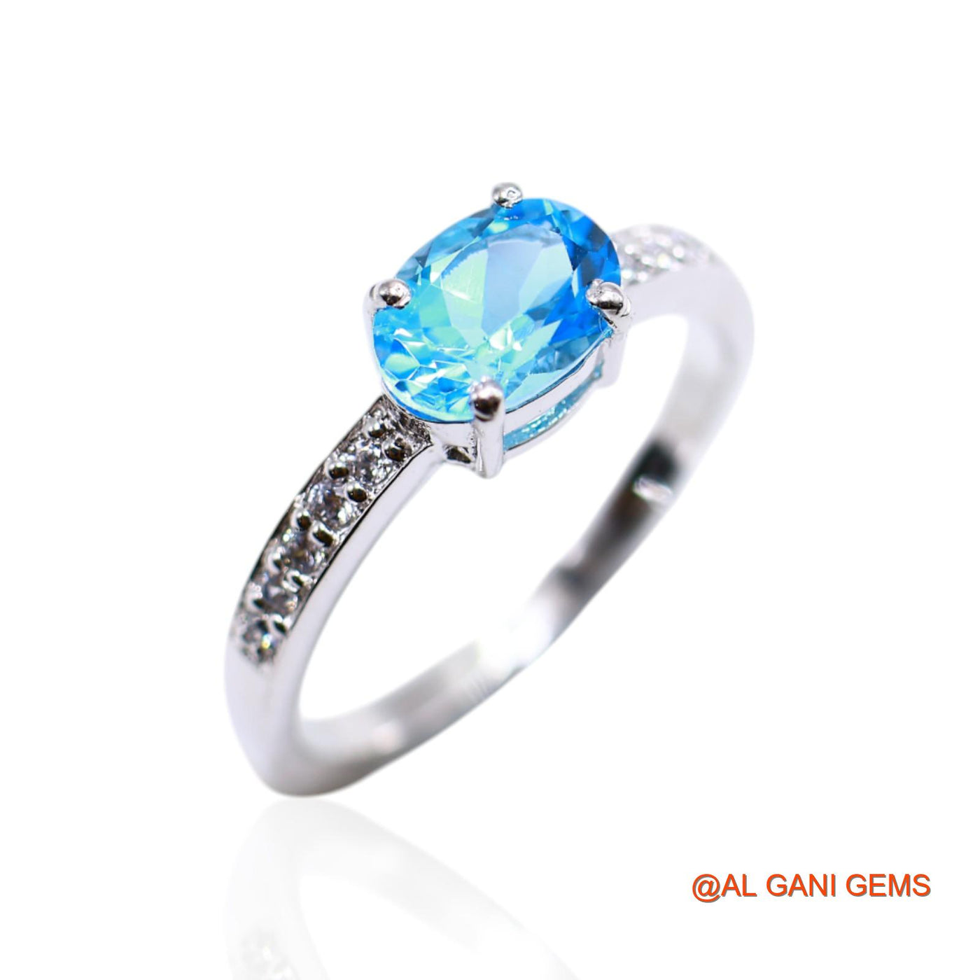 925 Sterling Silver Faceted Blue Topaz Stone Zircon Solitaire Bezel Ring SR-33
