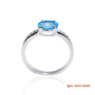 925 Sterling Silver Faceted Blue Topaz Stone Zircon Solitaire Bezel Ring SR-33