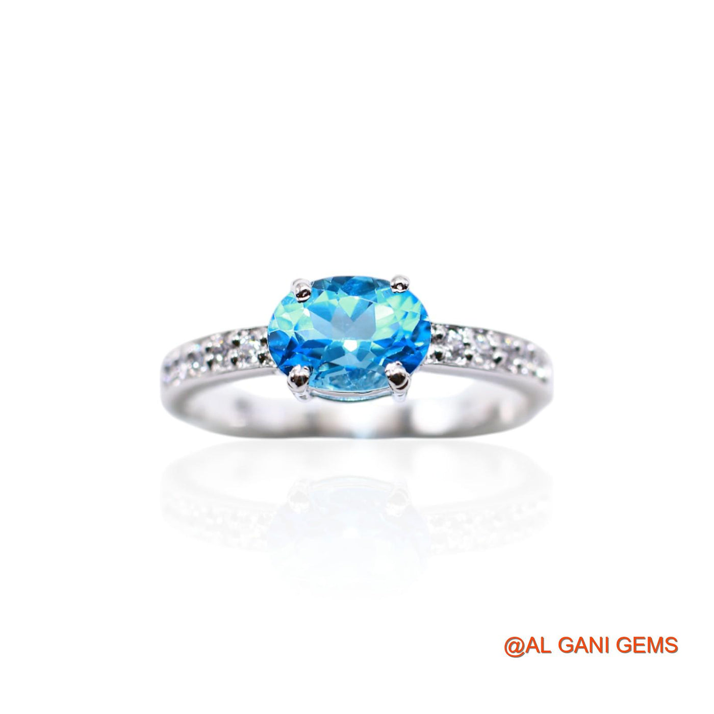 925 Sterling Silver Faceted Blue Topaz Stone Zircon Solitaire Bezel Ring SR-33