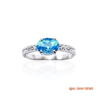 925 Sterling Silver Faceted Blue Topaz Stone Zircon Solitaire Bezel Ring SR-33