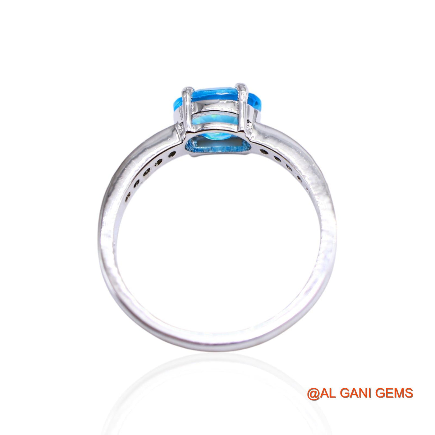 925 Sterling Silver Faceted Blue Topaz Stone Zircon Solitaire Bezel Ring SR-33
