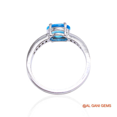 925 Sterling Silver Faceted Blue Topaz Stone Zircon Solitaire Bezel Ring SR-33