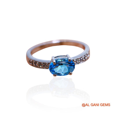 925 Sterling Silver Faceted Blue Topaz Stone Zircon Solitaire Bezel Ring SR-33