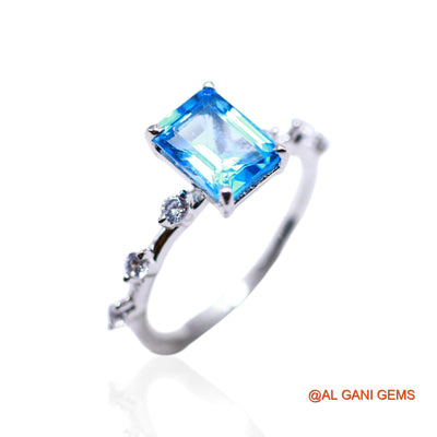 Natural Blue Topaz Zircon Daughter Solitaire Bezel Ring Sterling Silver SR-34