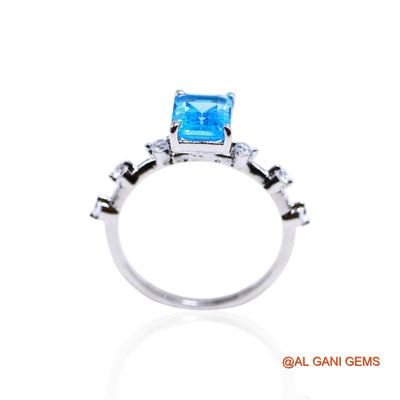 Natural Blue Topaz Zircon Daughter Solitaire Bezel Ring Sterling Silver SR-34