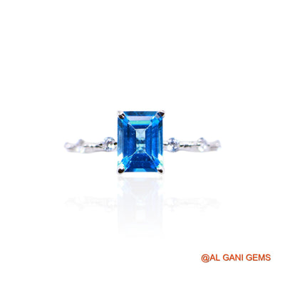 Natural Blue Topaz Zircon Daughter Solitaire Bezel Ring Sterling Silver SR-34