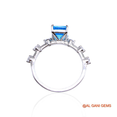 Natural Blue Topaz Zircon Daughter Solitaire Bezel Ring Sterling Silver SR-34