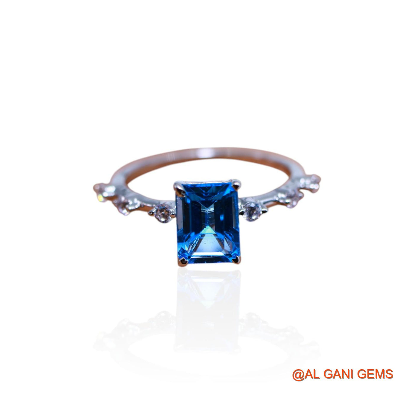 Natural Blue Topaz Zircon Daughter Solitaire Bezel Ring Sterling Silver SR-34