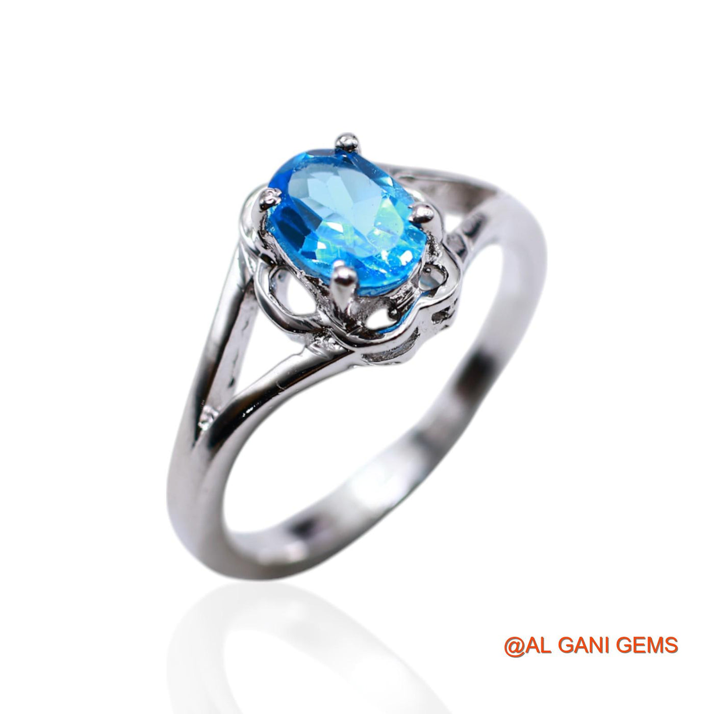 925 Silver Natural Blue Topaz Solitaire Artisan Bezel Sisters Day Ring SR-35