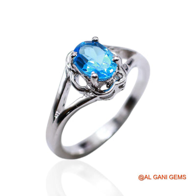 925 Silver Natural Blue Topaz Solitaire Artisan Bezel Sisters Day Ring SR-35