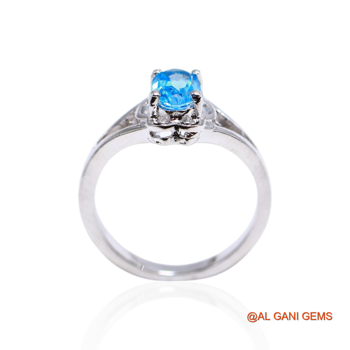 925 Silver Natural Blue Topaz Solitaire Artisan Bezel Sisters Day Ring SR-35