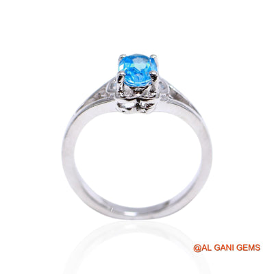 925 Silver Natural Blue Topaz Solitaire Artisan Bezel Sisters Day Ring SR-35