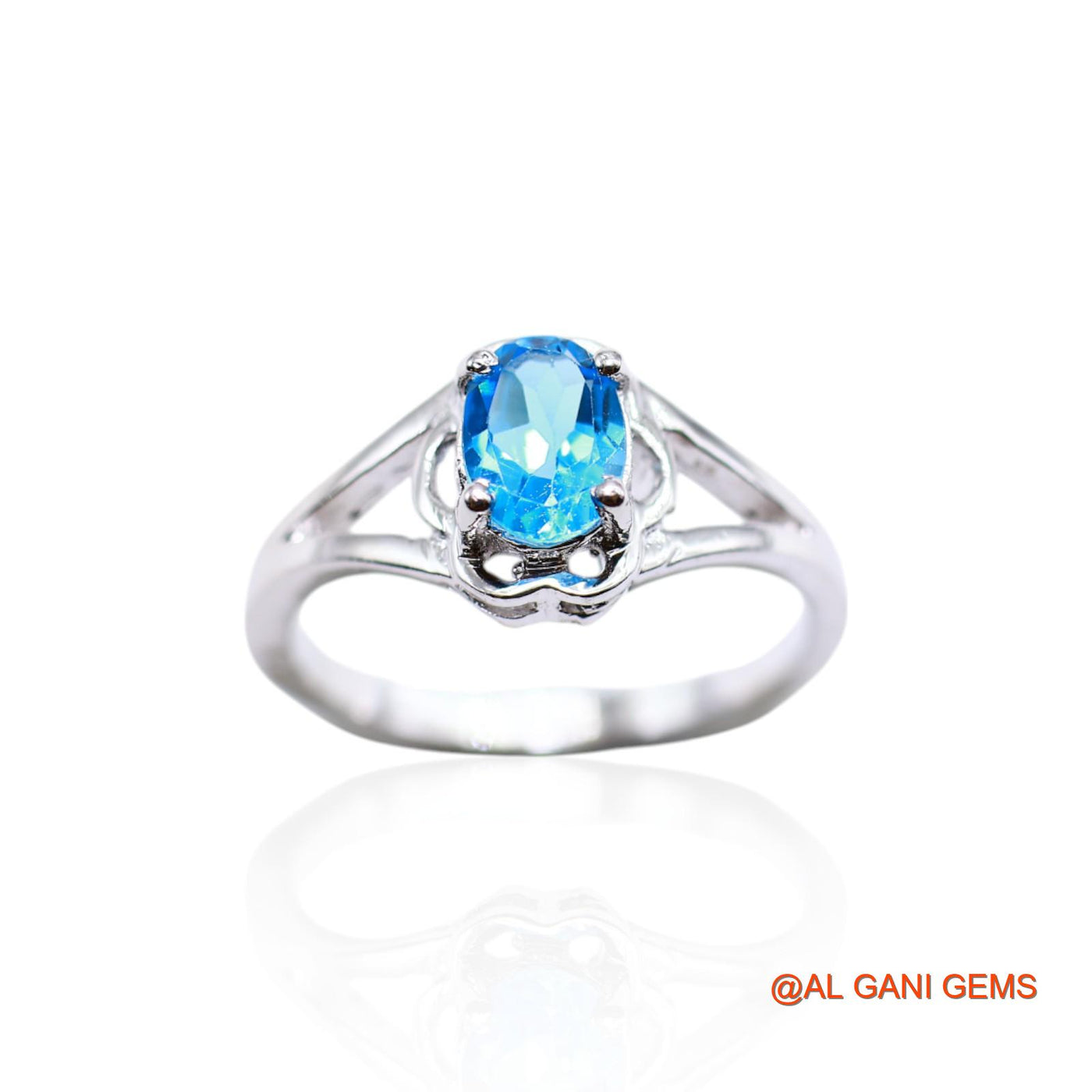 925 Silver Natural Blue Topaz Solitaire Artisan Bezel Sisters Day Ring SR-35