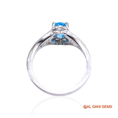 925 Silver Natural Blue Topaz Solitaire Artisan Bezel Sisters Day Ring SR-35