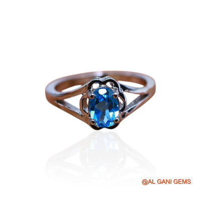 925 Silver Natural Blue Topaz Solitaire Artisan Bezel Sisters Day Ring SR-35