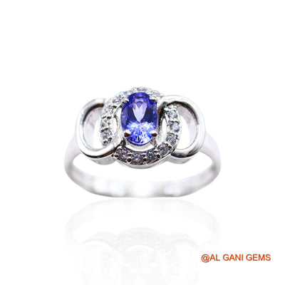 Tanzanite Gemstone Zircon Solitaire Engagement Ring 925 Sterling Silver SR-36