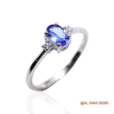 Sterling Silver Tanzanite Gemstone Zircon Mother Promise Solitaire Ring SR-38