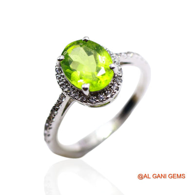 Peridot Stone Zircon Bezel Dainty Solitaire Daughter Ring 925 Silver SR-39