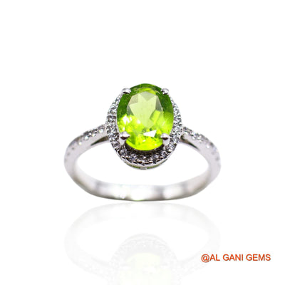 Peridot Stone Zircon Bezel Dainty Solitaire Daughter Ring 925 Silver SR-39