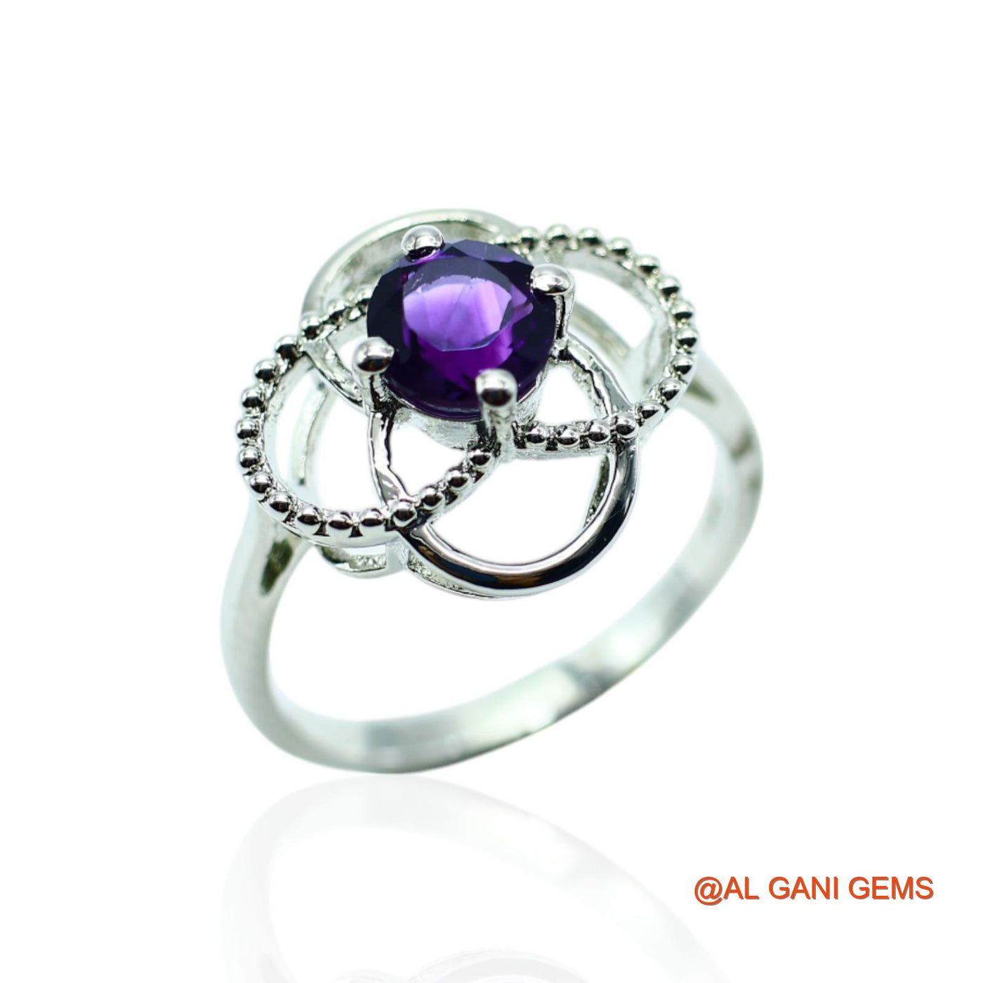Natural Amethyst Zircon Statement Solitaire Ring 925 Sterling Silver SR-3