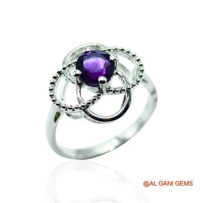 Natural Amethyst Zircon Statement Solitaire Ring 925 Sterling Silver SR-3