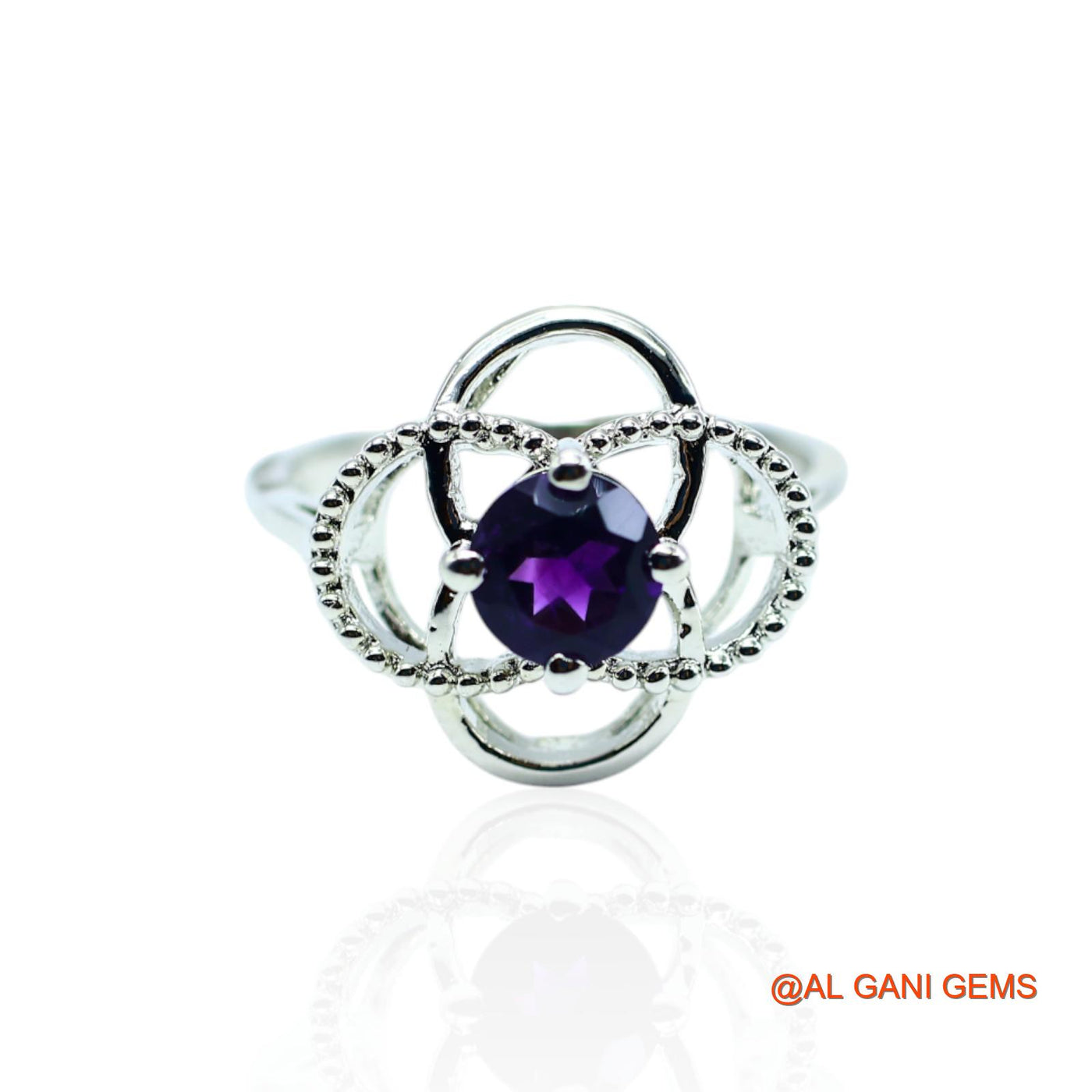 Natural Amethyst Zircon Statement Solitaire Ring 925 Sterling Silver SR-3