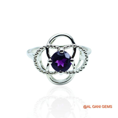 Natural Amethyst Zircon Statement Solitaire Ring 925 Sterling Silver SR-3