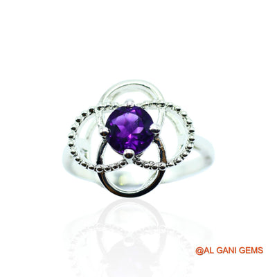 Natural Amethyst Zircon Statement Solitaire Ring 925 Sterling Silver SR-3