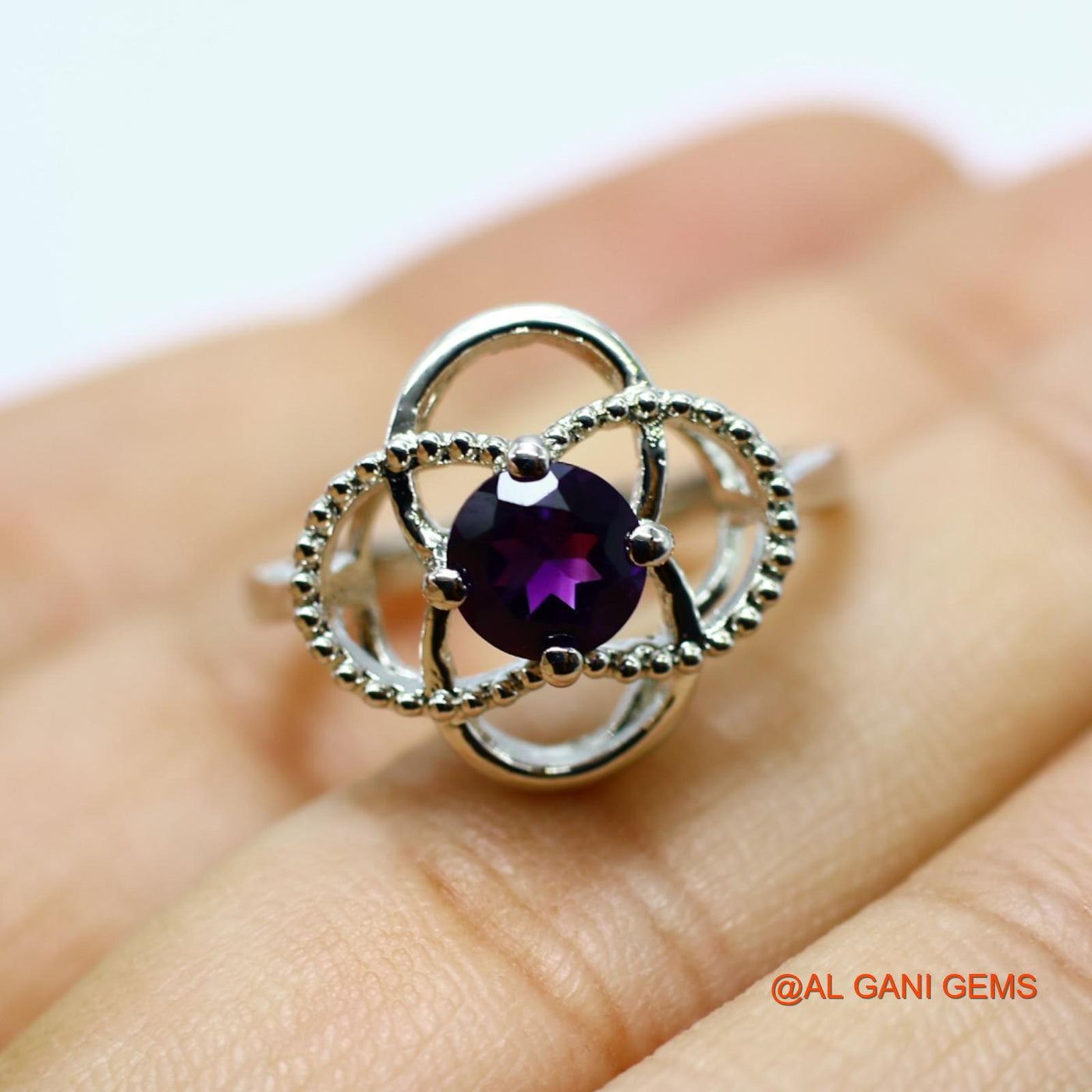 Natural Amethyst Zircon Statement Solitaire Ring 925 Sterling Silver SR-3