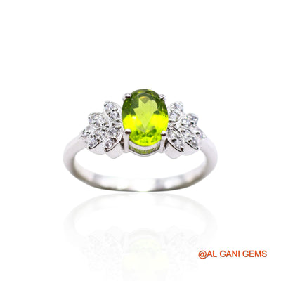 925 Silver Natural Peridot Zircon Dainty Solitaire Heart Chakra Ring SR-40