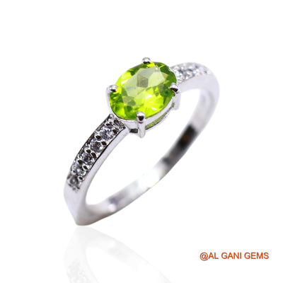 Peridot Gemstone Zircon Handmade Solitaire Bezel Ring Sterling Silver SR-41