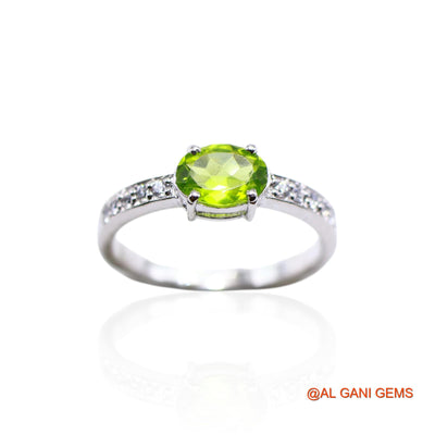 Peridot Gemstone Zircon Handmade Solitaire Bezel Ring Sterling Silver SR-41