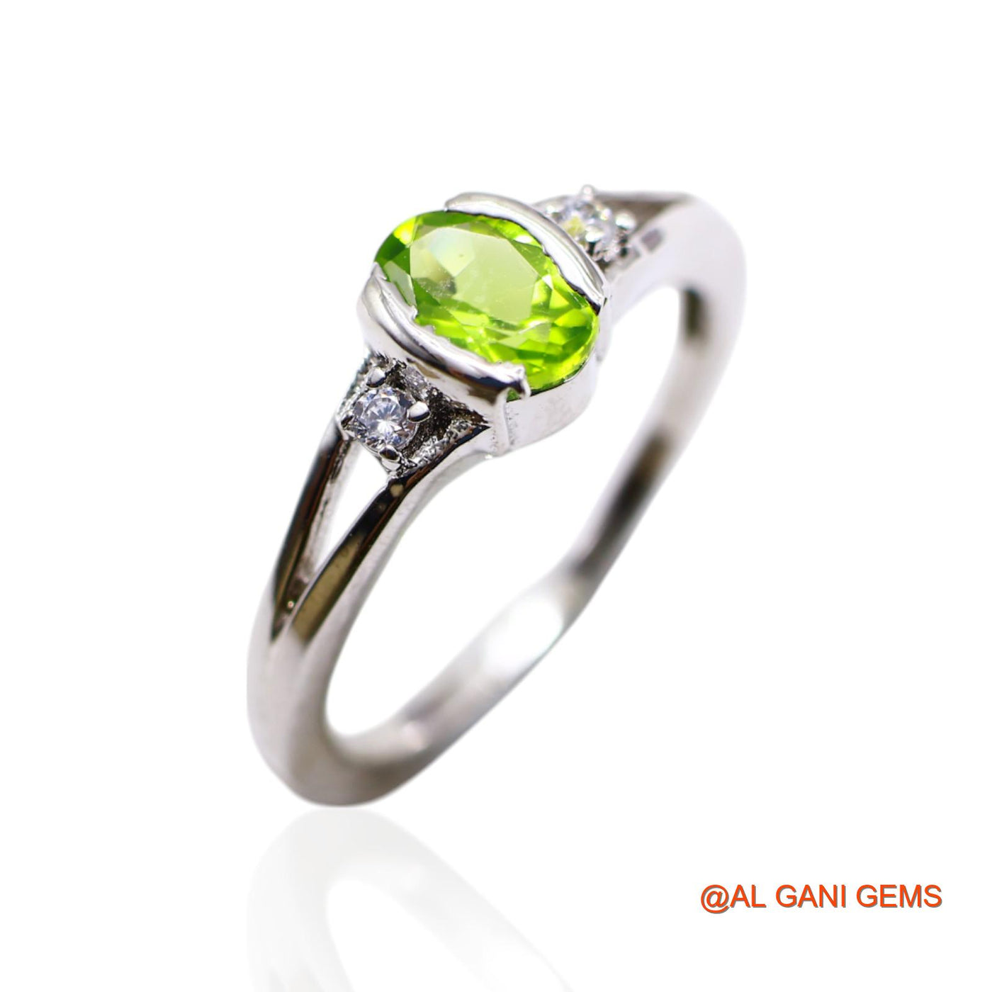 Peridot Stone Zircon Solitaire Statement Promise Ring Sterling Silver SR-42