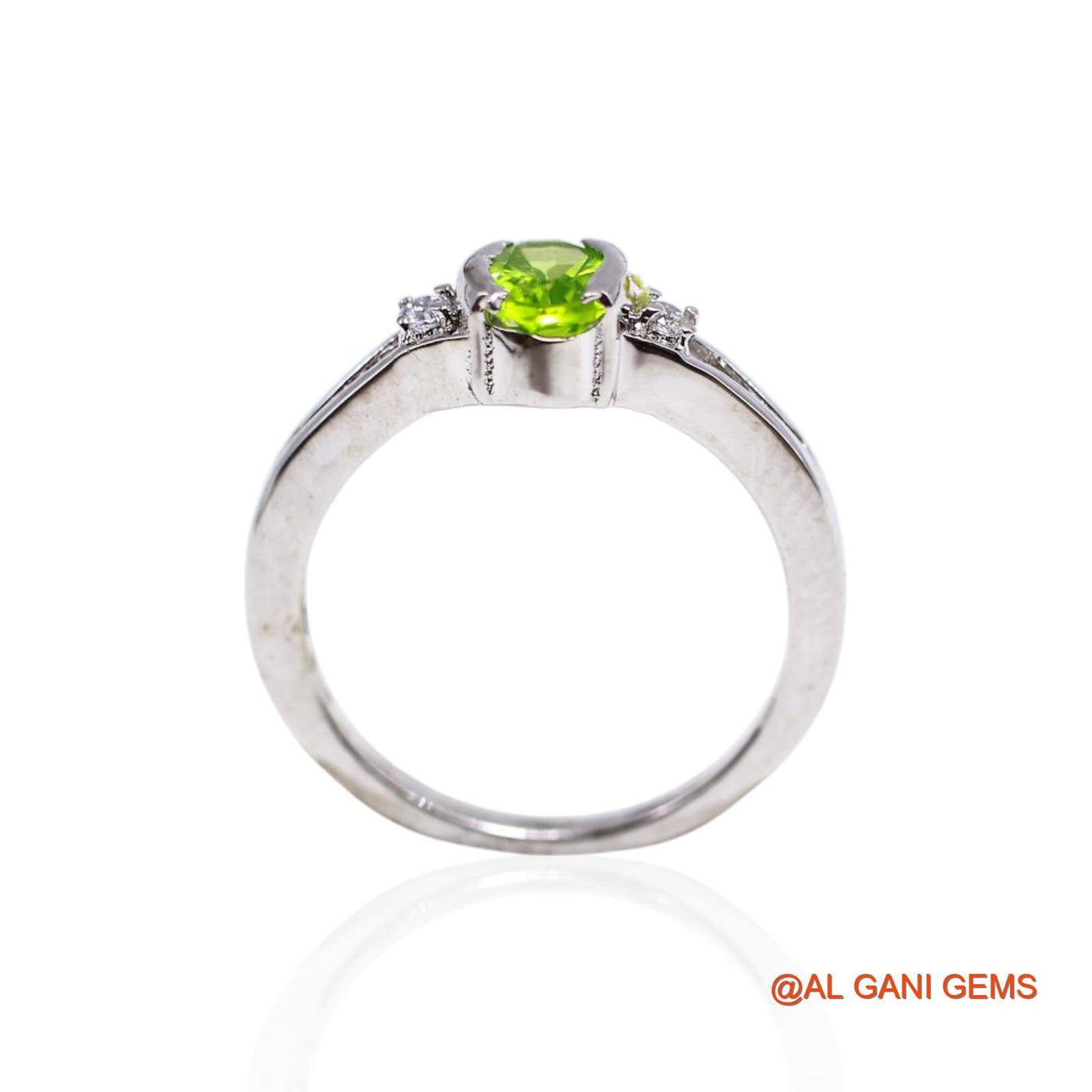 Peridot Stone Zircon Solitaire Statement Promise Ring Sterling Silver SR-42