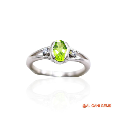 Peridot Stone Zircon Solitaire Statement Promise Ring Sterling Silver SR-42