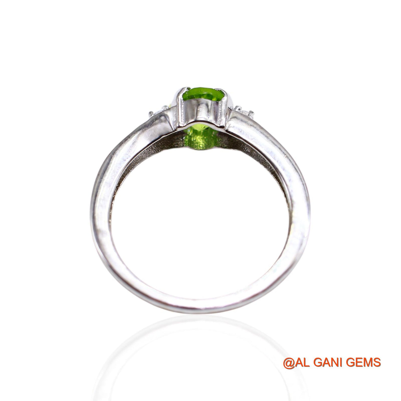 Peridot Stone Zircon Solitaire Statement Promise Ring Sterling Silver SR-42