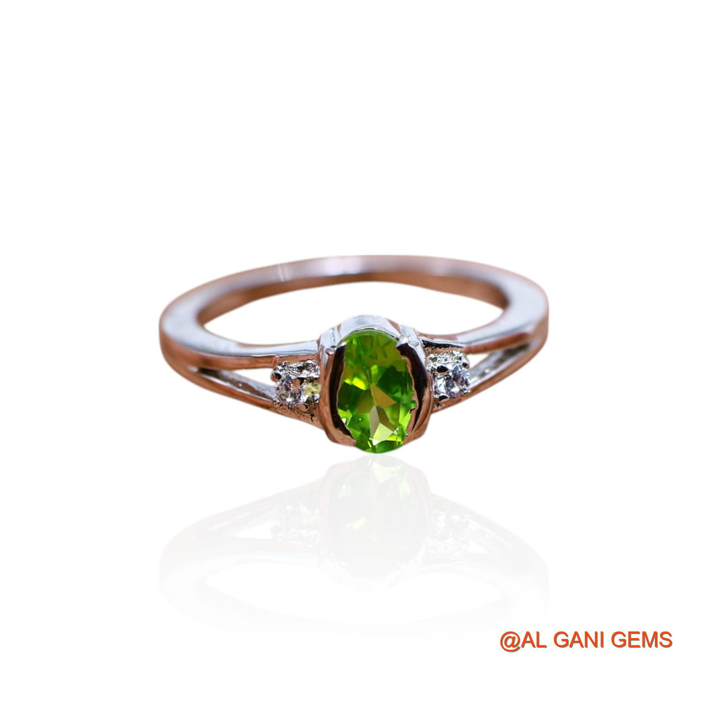 Peridot Stone Zircon Solitaire Statement Promise Ring Sterling Silver SR-42