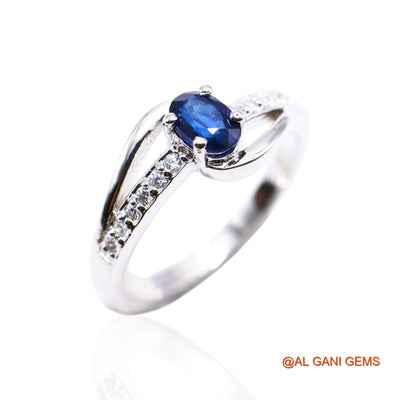 925 Silver Third Eye Chakra Natural Blue Sapphire Zircon Solitaire Ring SR-43