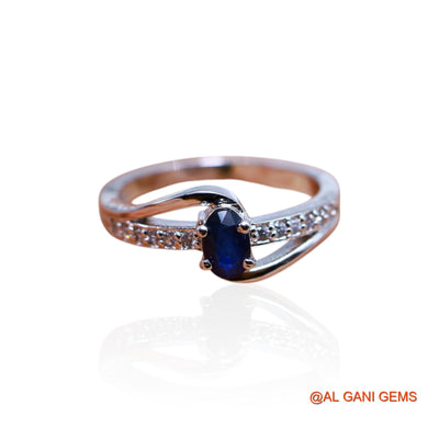 925 Silver Third Eye Chakra Natural Blue Sapphire Zircon Solitaire Ring SR-43