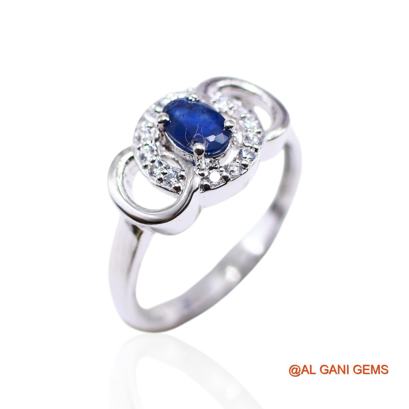 925 Sterling Silver Natural Blue Sapphire Zircon Promise Solitaire Ring SR-44