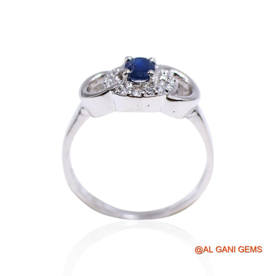 925 Sterling Silver Natural Blue Sapphire Zircon Promise Solitaire Ring SR-44
