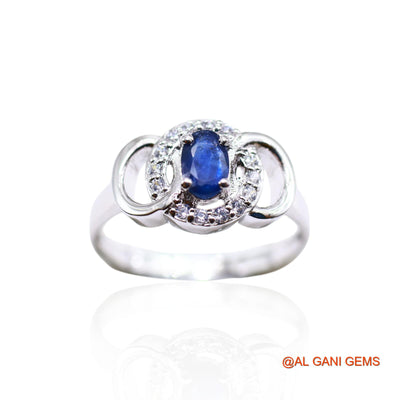 925 Sterling Silver Natural Blue Sapphire Zircon Promise Solitaire Ring SR-44