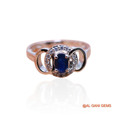 925 Sterling Silver Natural Blue Sapphire Zircon Promise Solitaire Ring SR-44